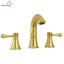 Aquacubic American Standard Cupc Deck montiert drei Löcher Goldfarbe Messing weit verbreitete Badezimmerbecken Wasserhahn